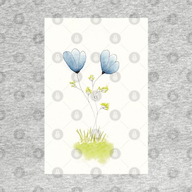 Two Blue Flowers in Pen Ink and Watercolor by ConniSchaf